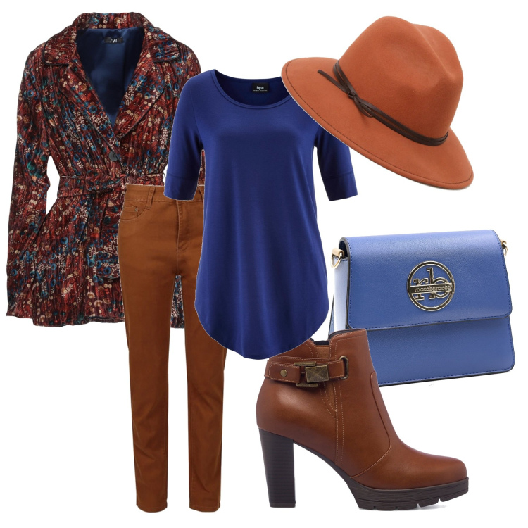 Outfit donna - Total look #1475147. Stile Casual chic per Tutti i giorni. Abbinamento con maglieria, blazer, pantaloni, borse a tracolla, stivaletti, cappelli.