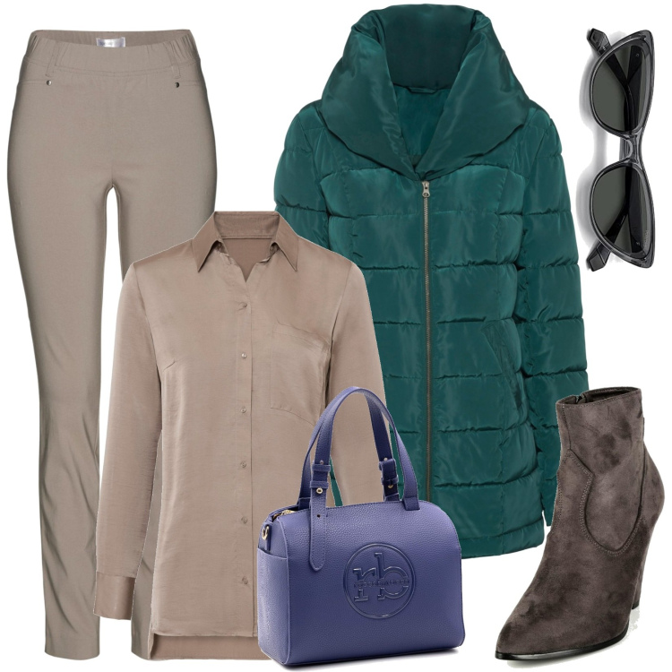 Outfit donna - Total look #1475187. Stile Casual per Tutti i giorni. Abbinamento con pantaloni, giacche, camicie, stivaletti, borse a mano, occhiali da sole.