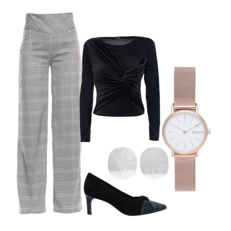 Outfit donna - Total look #1475201. Stile Casual Abbinamento con orologi, orecchini, décolleté, pantaloni a palazzo, t-shirt.