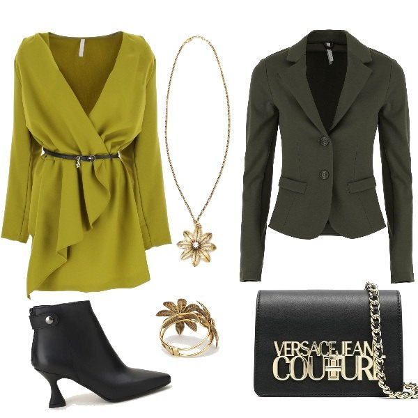 Outfit donna - Total look #1475623. Stile Trendy per Serata fuori. Abbinamento con borse a tracolla, vestiti, giacche, stivaletti, braccialetti, ciondoli.