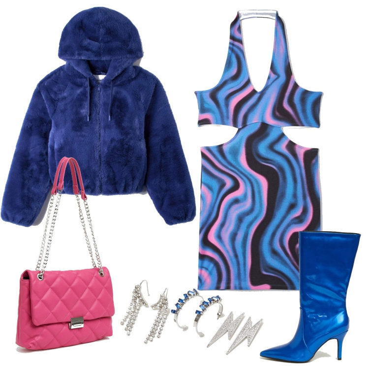 Outfit donna - Trendy Terranova Black Friday. Stile Trendy per Serata fuori. Abbinamento con cappotti, vestiti corti, stivali, orecchini, borse a spalla.