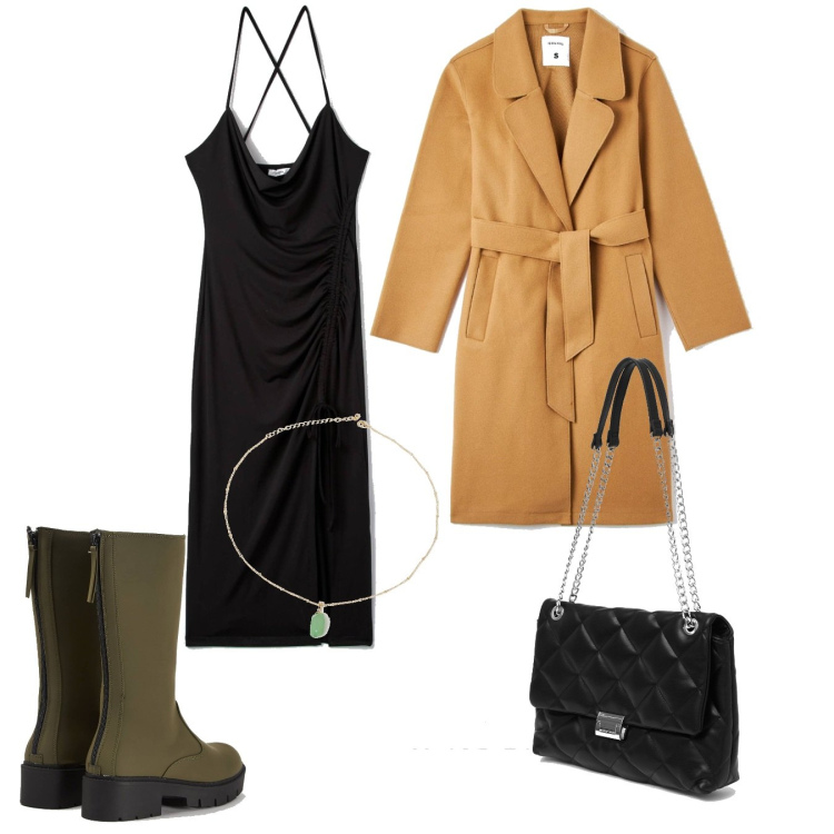 Outfit donna - Trendy Terranova Black Friday. Stile Trendy per Serata fuori. Abbinamento con stivaletti, vestiti midi/longuette, cappotti, borse a spalla, ciondoli.