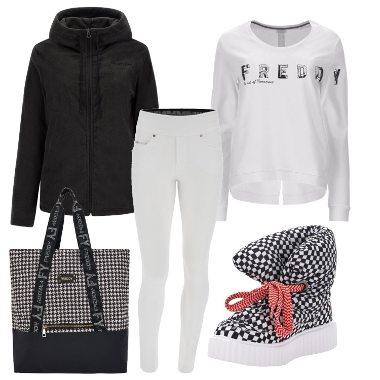 Outfit donna - Sporty chic Freddy black Friday. Stile Sporty chic per Tutti i giorni. Abbinamento con stivali, giacche, pantaloni, felpe, borse tote.
