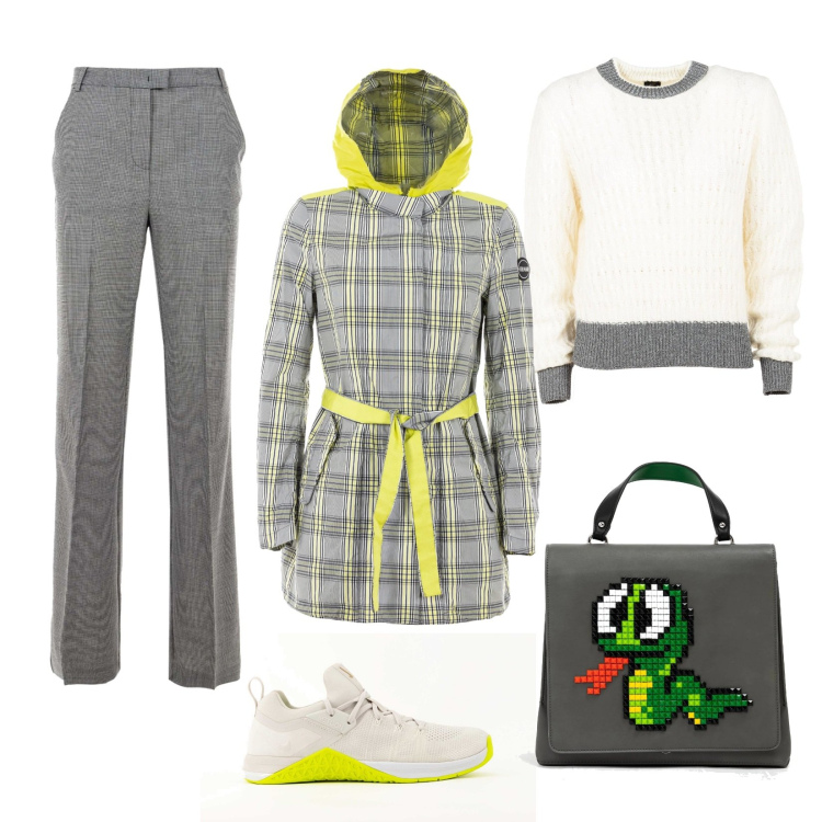 Outfit donna - Total look #1475656. Stile Casual chic per Tutti i giorni. Abbinamento con trench, sneakers, pantaloni, borse a mano, maglieria.