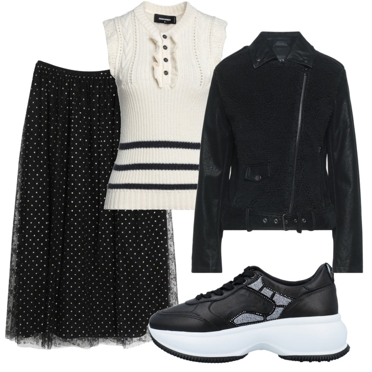 Outfit donna - Sporty chic #4370. Stile Sporty chic per Tutti i giorni. Abbinamento con sneakers, giacche, gonne lunghe, pullovers.