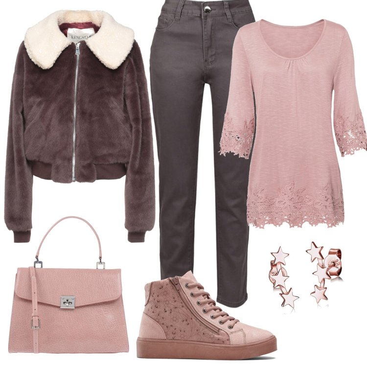 Outfit donna - Stelline...... Stile Casual chic per Tutti i giorni. Abbinamento con maglieria, sneakers alte, cappotti, borse a cartella, pantaloni, orecchini.