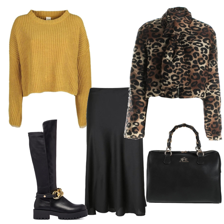 Outfit donna - Total look #1475870. Stile Glamour per Tutti i giorni. Abbinamento con borse a mano, gonne lunghe, maglieria, giacche, stivali.