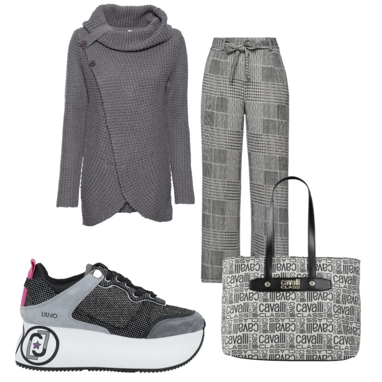 Outfit donna - Sneakers con la zeppa alta. Stile Casual per Tutti i giorni. Abbinamento con maglieria, sneakers, pantaloni, borse a mano.