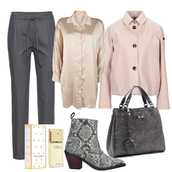 Outfit donna - In ufficio. Stile Bon Ton per Ufficio. Abbinamento con stivaletti, cappotti, pantaloni, camicie, borse tote, profumi.
