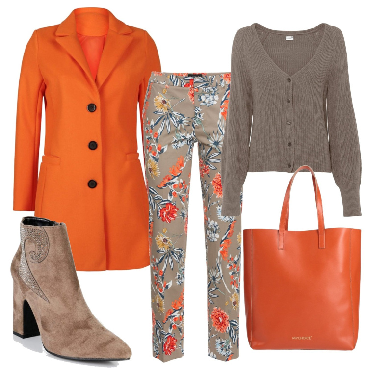 Outfit donna - Vitamine invernali. Stile Casual per Tutti i giorni. Abbinamento con pantaloni, cardigans, borse a mano, cappotti, stivaletti.