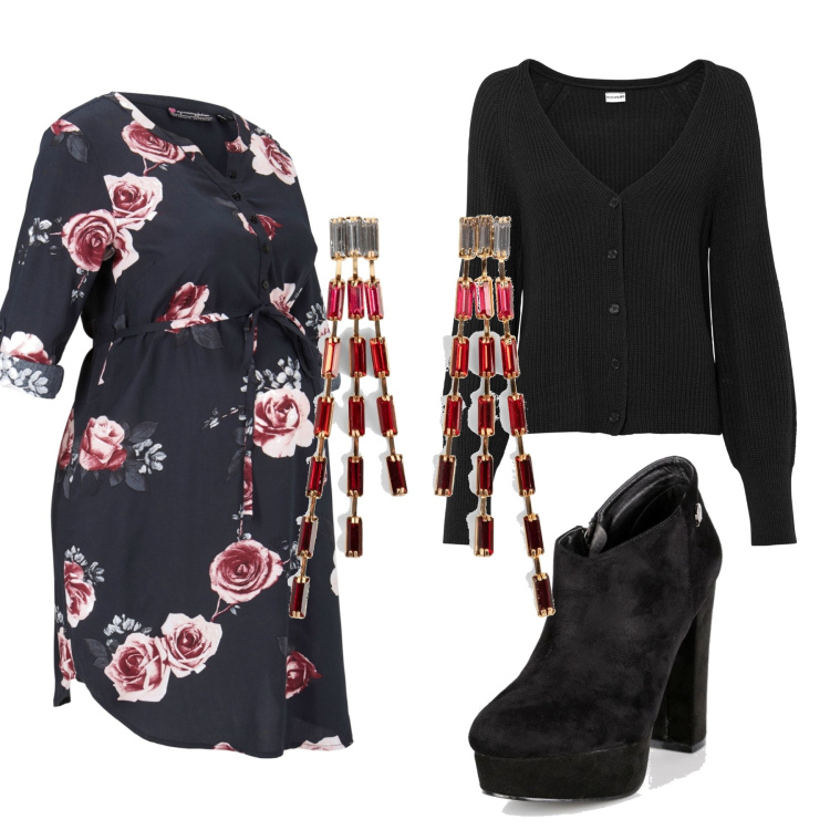 Outfit donna - Total look #1476278. Stile Romantica per Serata fuori. look ideale per Premaman. Abbinamento con vestiti, orecchini, cardigans, stivaletti.