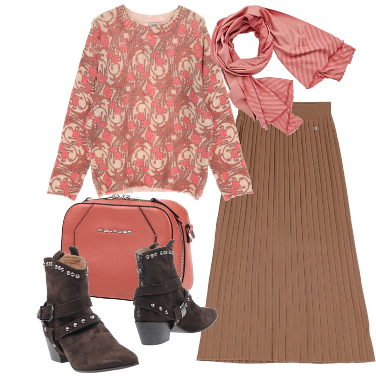 Outfit donna - Ampiezze e colore. Stile Trendy per Tutti i giorni. Abbinamento con marsupi, stivaletti, maglieria, gonne longuette, sciarpe.