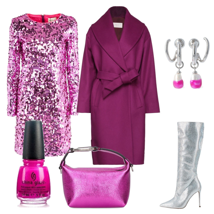 Outfit donna - Si vede che amo le paillettes ?.... Stile Chic per Serata fuori. Abbinamento con stivali, cappotti, vestiti corti, borse a mano, orecchini, smalti.