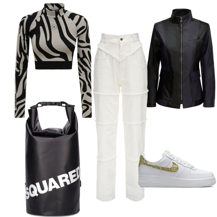 Outfit donna - Gymn glam. Stile Casual per Tutti i giorni. Abbinamento con giacche, top, sneakers, pantaloni, zaini.