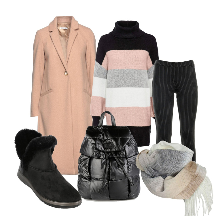 Outfit donna - Comoda e dinamica. Stile Basic per Tutti i giorni. Abbinamento con maglieria, cappotti, zaini, stivaletti, pantaloni, sciarpe.