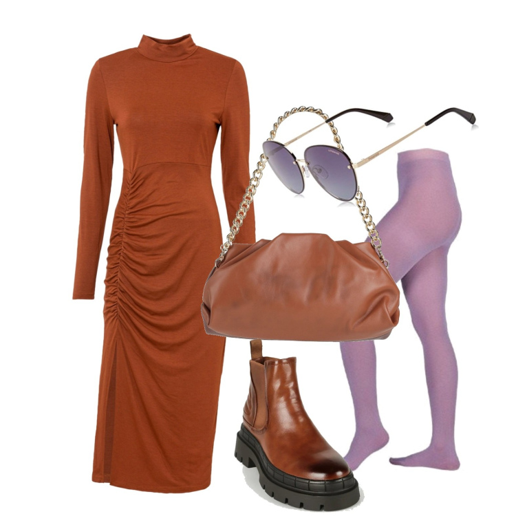 Outfit donna - In cerca di ispirazione. Stile Casual chic per Tutti i giorni. Abbinamento con vestiti, borse a mano, stivaletti, collant, occhiali da sole.