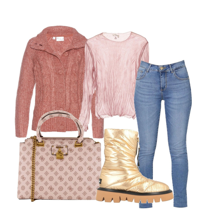 Outfit donna - Ghost outfitter - piedi caldi. Stile Glamour per Tutti i giorni. Abbinamento con cardigans, stivaletti, borse a mano, maglieria, jeans skinny.