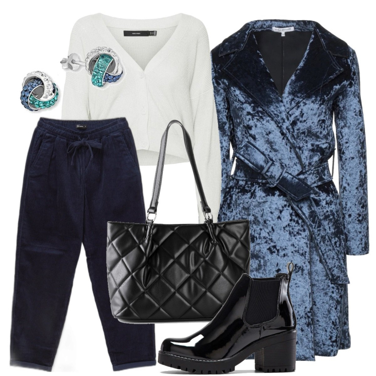 Outfit donna - Il cappotto che mi piace. Stile Casual chic per Tutti i giorni. Abbinamento con stivaletti, borse a mano, cappotti, pantaloni, cardigans, orecchini.