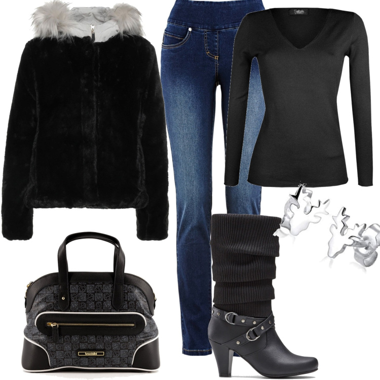 Outfit donna - Cervi. Stile Casual chic per Tutti i giorni. Abbinamento con stivali, jeans slim fit, cappotti, pullovers, borse a mano, orecchini.