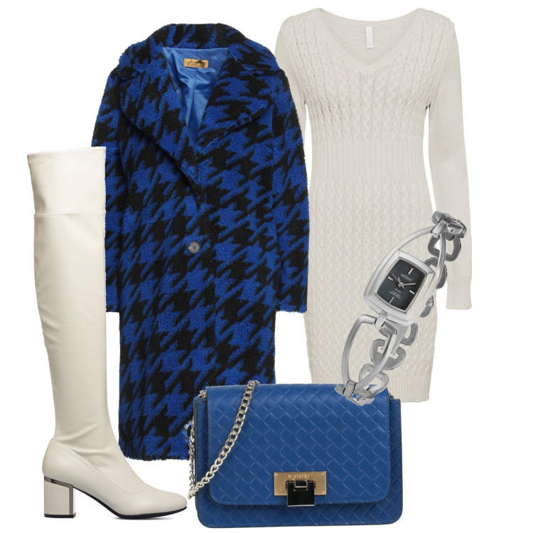 Outfit donna - Cuissard e cappotto over. Stile Trendy per Tutti i giorni. Abbinamento con vestiti, cappotti, borse a tracolla, stivali, orologi.