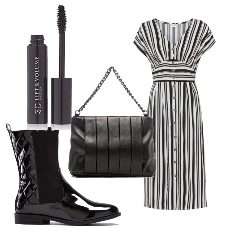 Outfit donna - Total look #1477661. Stile Trendy per Tutti i giorni. Abbinamento con vestiti, stivaletti, borse a tracolla, mascara.