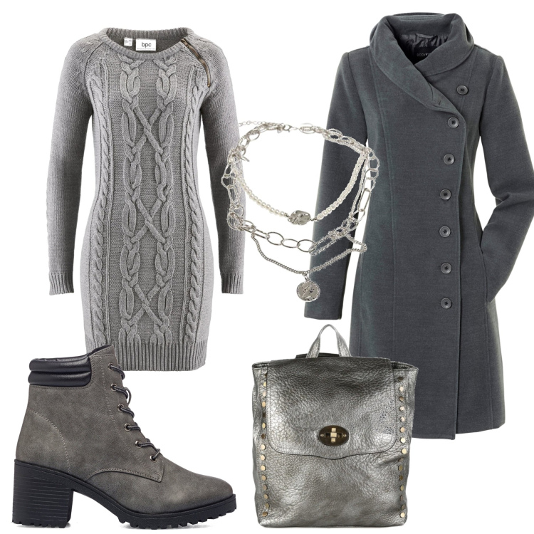 Outfit donna - Total look #1477787. Stile Romantica per Tutti i giorni. Abbinamento con cappotti, vestiti, zaini, anfibi, ciondoli.
