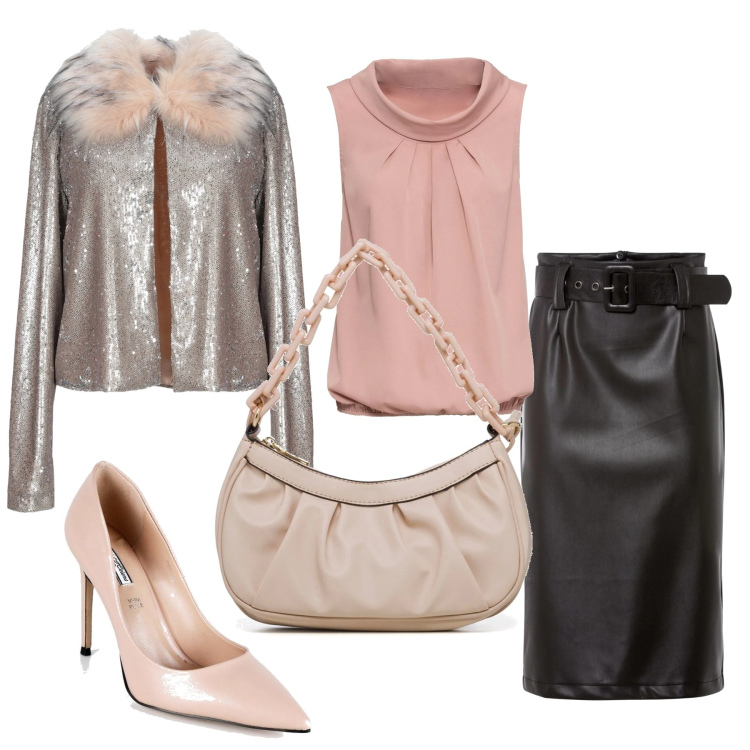 Outfit donna - Total look #1477909. Stile Chic per Cerimonia. Abbinamento con blazer, top, gonne longuette, décolleté, borse a mano.