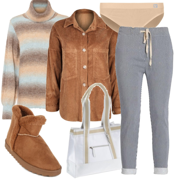 Outfit donna - Total look #1478016. Stile Casual per Tutti i giorni. Abbinamento con maglieria, pantaloni, stivaletti, giacche, culotte, borse sportive.