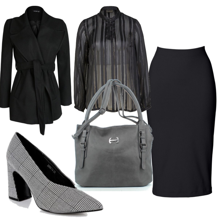 Outfit donna - Total look #1478357. Stile Trendy per Ufficio. Abbinamento con gonne longuette, tuniche, cappotti, décolleté, borse a tracolla.