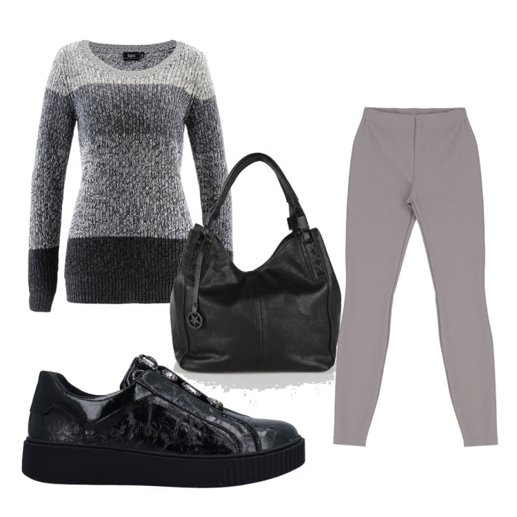 Outfit donna - Basic #11634. Stile Basic per Tutti i giorni. Abbinamento con sneakers, maglieria, borse a spalla, pantaloni skinny.