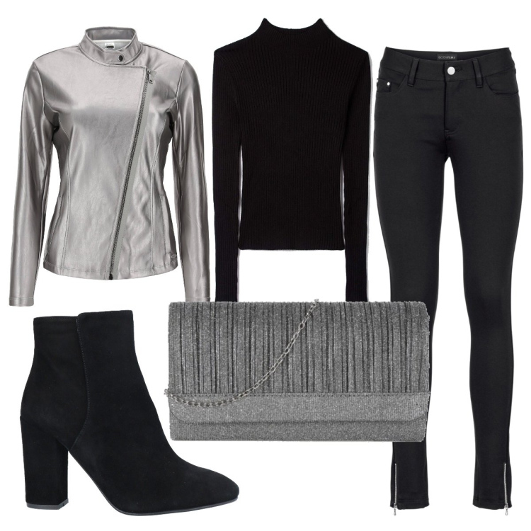 Outfit donna - Total look #1478367. Stile Trendy per Serata fuori. Abbinamento con pantaloni, stivaletti, maglieria, pochette, giacche.