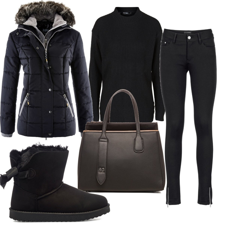 Outfit donna - Trendy #19841. Stile Trendy per Tutti i giorni. Abbinamento con piumini, pantaloni, maglieria, anfibi, borse a mano.