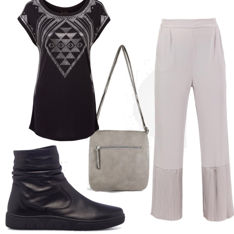 Outfit donna - Total look #1478397. Stile Etnico per Tutti i giorni. Abbinamento con maglieria, pantaloni, borse a tracolla, stivaletti.