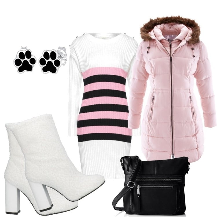 Outfit mujer - Casual chic #26624. Estilo Casual chic para Oficina. Combinación con pendientes, bandoleras, abrigos, vestidos cortos, botines.