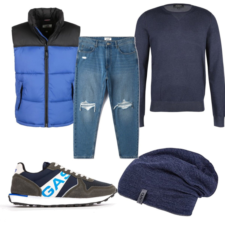 Outfit uomo - L’inverno è giovane. Stile Trendy per Tutti i giorni. Abbinamento con giacche, maglieria, jeans, sneakers, berretti.