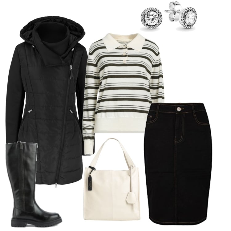 Outfit mujer - Casual #20811. Estilo Casual para Todos los días. Combinación con faldas, pendientes, blazers, jerséis, bolsos de mano, botas.