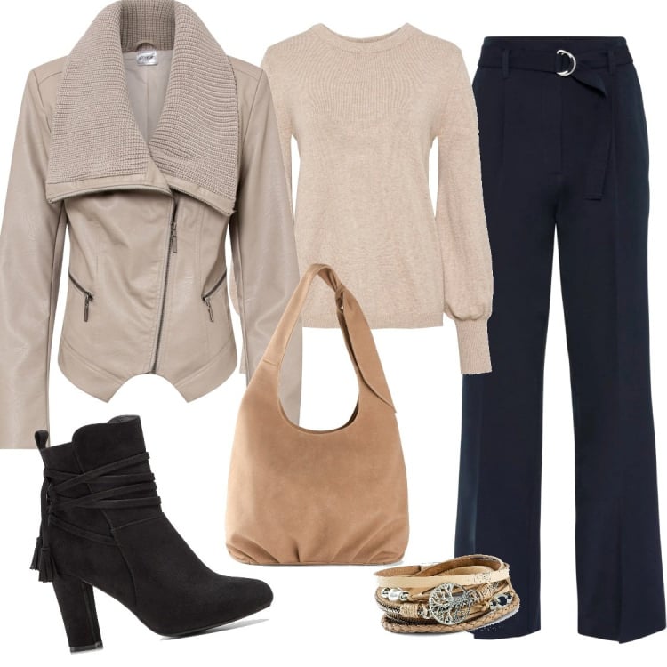 Outfit donna - Bonprix Christmas. Stile Chic per Ufficio. Abbinamento con maglieria, braccialetti, pantaloni, giacche, stivaletti, borse a tracolla.