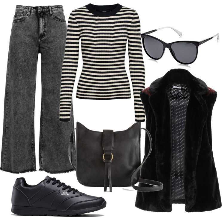 Outfit donna - Sabato pomeriggio. Stile Casual per Tutti i giorni. Abbinamento con borse a tracolla, sneakers, cappotti, jeans boyfriend, pullovers, occhiali da sole.