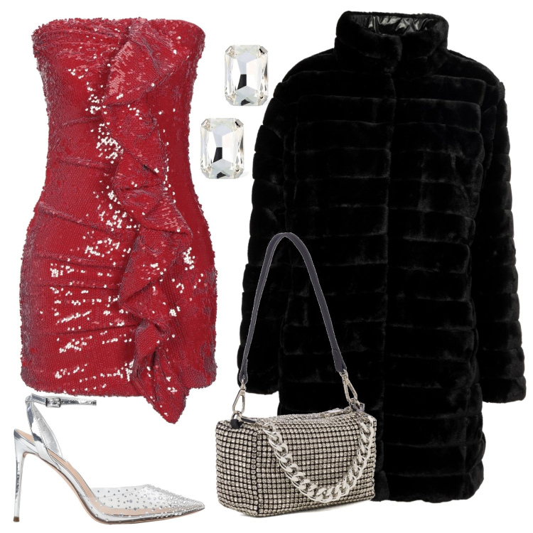 Outfit donna - Serata danzante. Stile Glamour per Serata fuori. Abbinamento con décolleté, vestiti corti, giacche, borse a mano, orecchini.