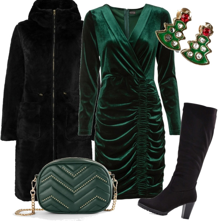Outfit donna - Buon Natale Bonprix. Stile Casual chic per Tutti i giorni. Abbinamento con stivali, vestiti, ecopellicce, borse a tracolla, orecchini.