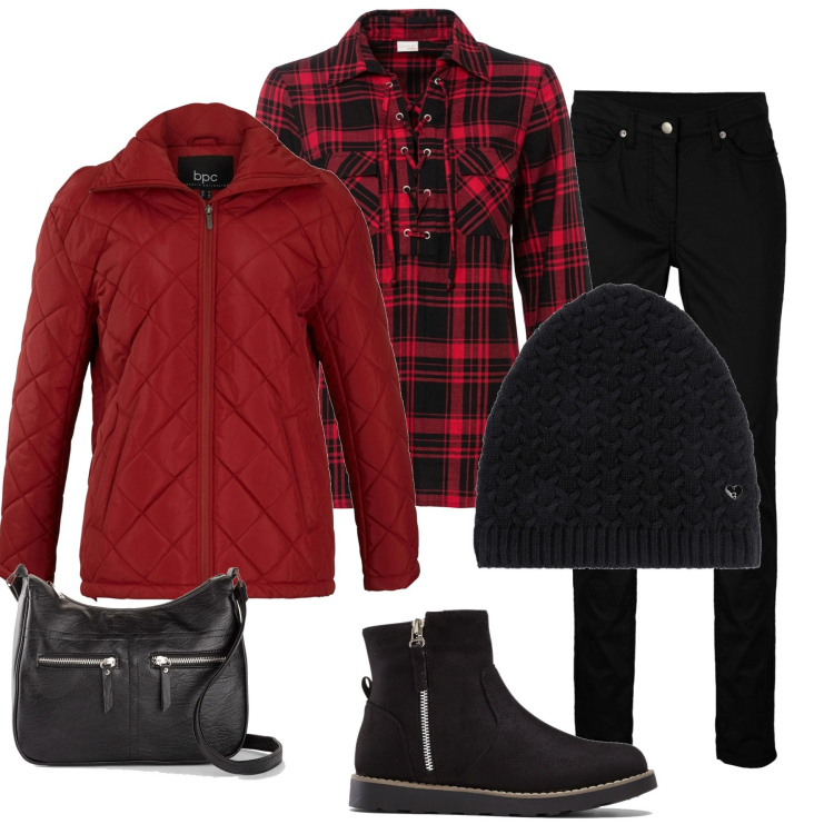 Outfit donna - Total look #1480528. Stile Casual per Tutti i giorni. Abbinamento con berretti, stivaletti, giacche, bluse, pantaloni, borse a tracolla.