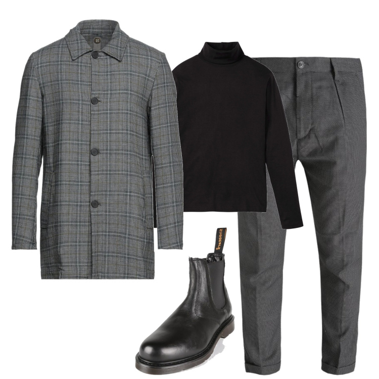 Outfit uomo - In ufficio. Stile Casual per Ufficio. Abbinamento con maglieria, cappotti, pantaloni, stivali e stivaletti.