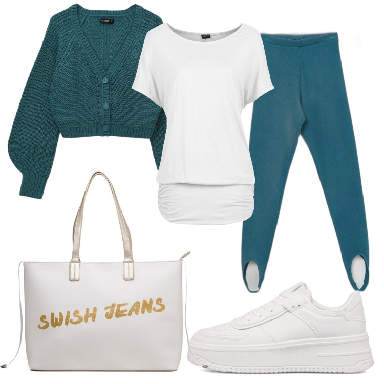 Outfit donna - Borsa shopper Swish Jeans. Stile Basic per Tutti i giorni. Abbinamento con maglieria, leggings, cardigans, sneakers, borse a spalla.