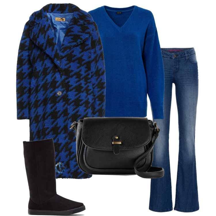 Outfit donna - Il mio cappotto preferito. Stile Casual per Tutti i giorni. Abbinamento con maglieria, jeans bootcut, borse a tracolla, stivali, cappotti.