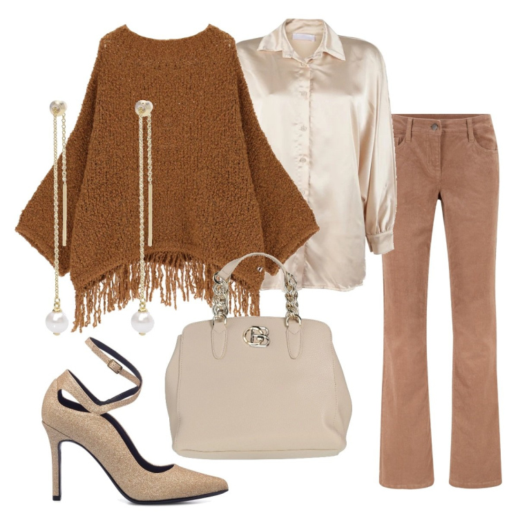 Outfit donna - Casual chic #26858. Stile Casual chic per Serata fuori. Abbinamento con pantaloni, borse a mano, camicie, orecchini, cappotti, décolleté.