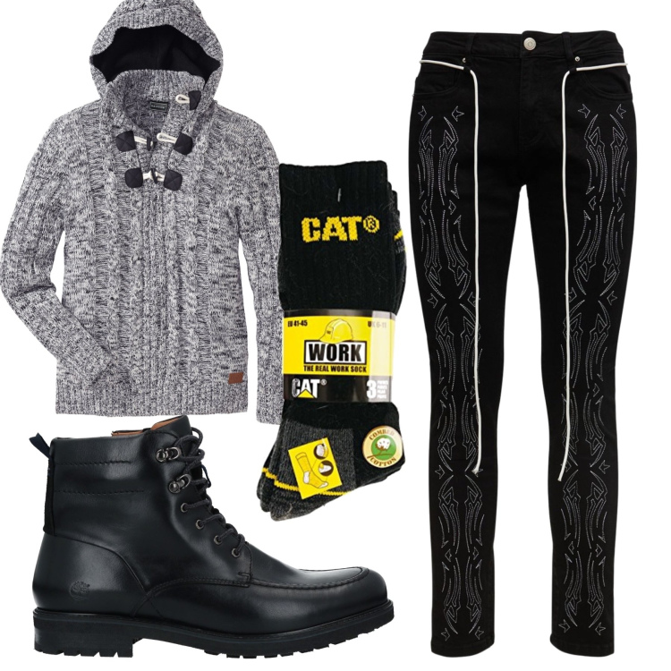 Outfit uomo - Total look #1481300. Stile Urban per Tutti i giorni. Abbinamento con maglieria, stivali e stivaletti, jeans, calzini.