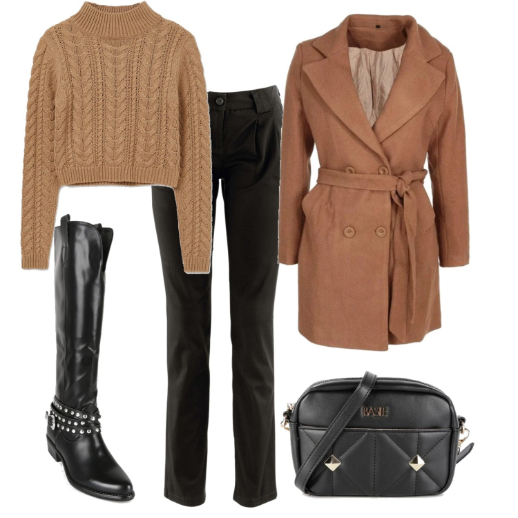 Outfit donna - Total look #1481559. Stile Basic per Tutti i giorni. Abbinamento con pantaloni chino, cappotti, stivaletti texani, borse a mano, maglieria.