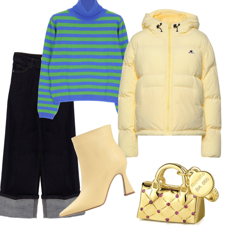 Outfit donna - Total look #1481772. Abbinamento con stivaletti, piumini, maglieria, borse a mano, jeans.