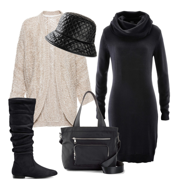 Outfit donna - Total look #1481969. Stile Urban per Tutti i giorni. Abbinamento con stivali, cappelli con visiera, cardigans, vestiti, borse a mano.