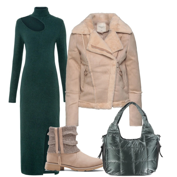 Outfit donna - Day green. Stile Casual per Tutti i giorni. Abbinamento con stivaletti, vestiti lunghi, giacche, borse a spalla.